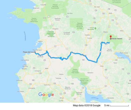 Playas de Coco to Volcan Tenorio