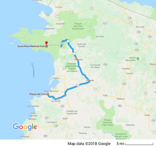 Playas de Coco to Parque Nacional de Santa Rosa